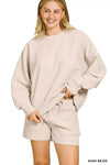 Zenana Ribbed Round Neck Pullover and Shorts Set - DAVERRI FASHIONS