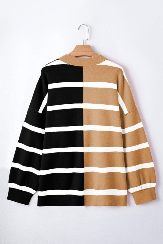 Striped Colorblock Drop Shoulder Sweater Tops