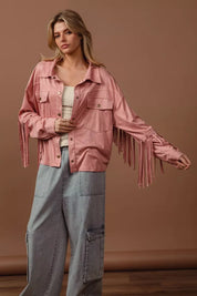 BiBi Suede Fringe Long Sleeve Jacket | Jackets Daverri Fashions