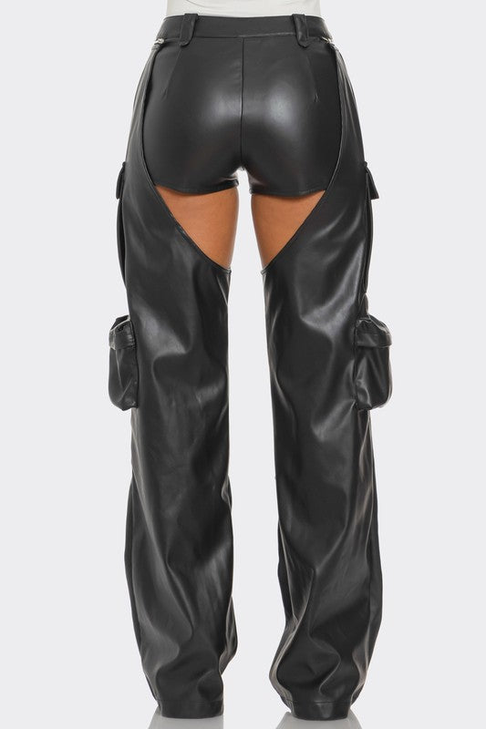 Cut Out Leather Cargo Pants Bottoms