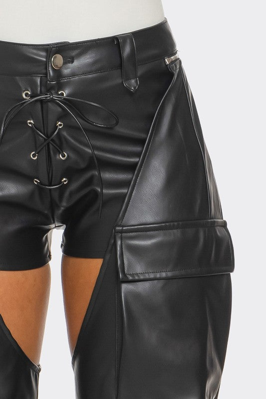 Cut Out Leather Cargo Pants Bottoms