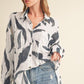 Aemi + Co High-Low Printed Button Up Long Sleeve Shirt - DAVERRI FASHIONS