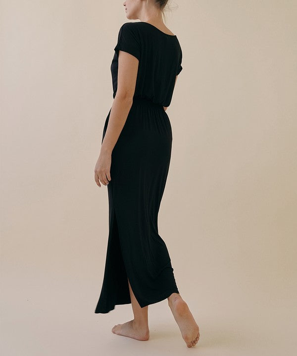 Short Sleeve Side Slit Bamboo Maxi Dress Dresses