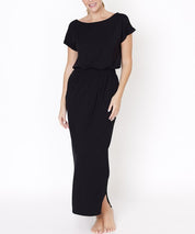 Short Sleeve Side Slit Bamboo Maxi Dress Dresses