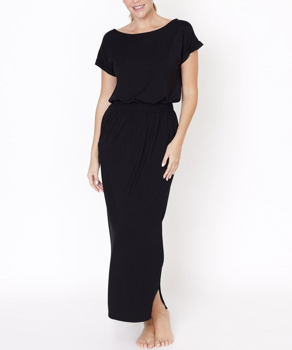 Short Sleeve Side Slit Bamboo Maxi Dress Dresses