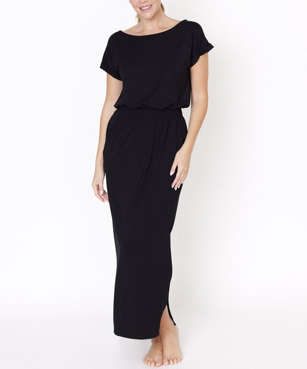 Short Sleeve Side Slit Bamboo Maxi Dress Dresses