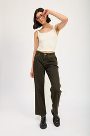 Mid Rise Front Pocket Jeans WASHED BROWN Bottoms