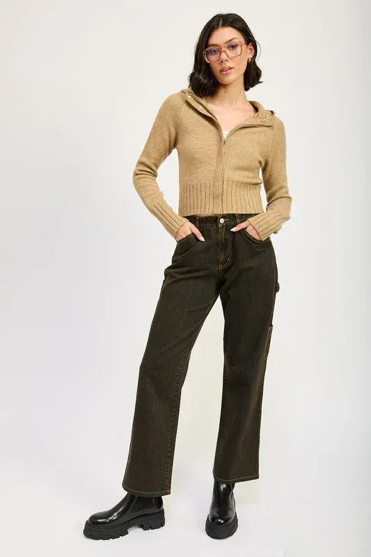 CROPPED HOODIE ZIP UP - DAVERRI FASHIONS