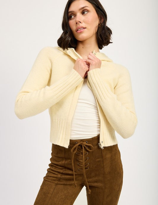 IVORY CROPPED HOODIE ZIP UP | Hoodies Daverri Fashions