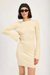 LONG SLEEVE MINI DRESS WITH BACK CUTOUT - DAVERRI FASHIONS