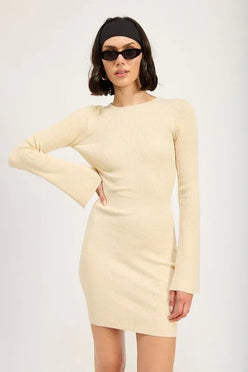LONG SLEEVE MINI DRESS WITH BACK CUTOUT - DAVERRI FASHIONS