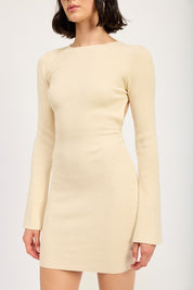 LONG SLEEVE MINI DRESS WITH BACK CUTOUT | Mini Dresses Daverri Fashions