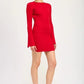LONG SLEEVE MINI DRESS WITH BACK CUTOUT - DAVERRI FASHIONS