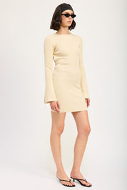 LONG SLEEVE MINI DRESS WITH BACK CUTOUT | Mini Dresses Daverri Fashions