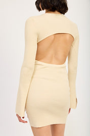 LONG SLEEVE MINI DRESS WITH BACK CUTOUT | Mini Dresses Daverri Fashions