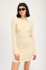LONG SLEEVE MINI DRESS WITH BACK CUTOUT | Mini Dresses Daverri Fashions