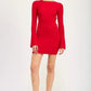 LONG SLEEVE MINI DRESS WITH BACK CUTOUT - DAVERRI FASHIONS