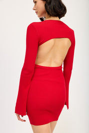 LONG SLEEVE MINI DRESS WITH BACK CUTOUT | Mini Dresses Daverri Fashions