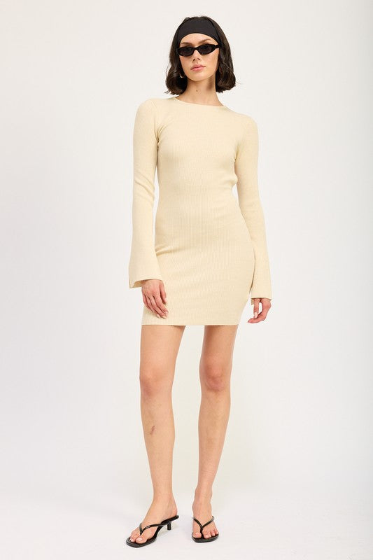 LONG SLEEVE MINI DRESS WITH BACK CUTOUT | Mini Dresses Daverri Fashions