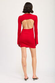 LONG SLEEVE MINI DRESS WITH BACK CUTOUT | Mini Dresses Daverri Fashions