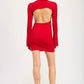 LONG SLEEVE MINI DRESS WITH BACK CUTOUT - DAVERRI FASHIONS