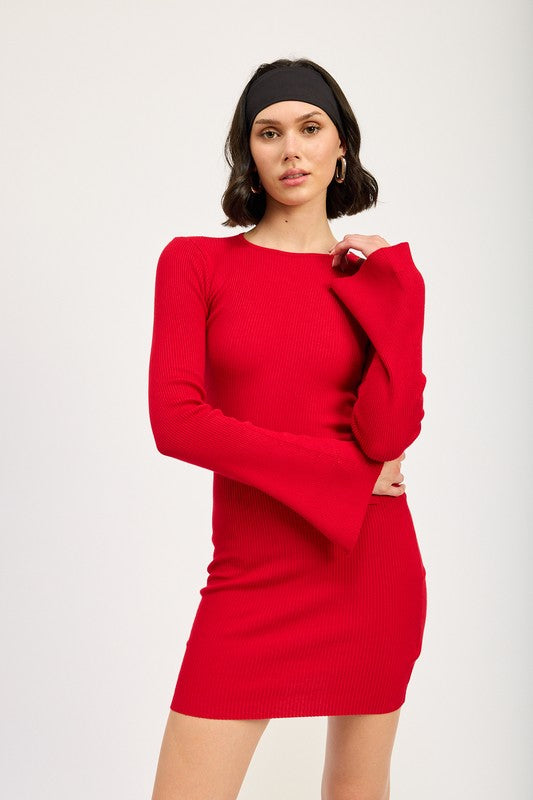 A woman wearing a red date night dress