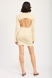 LONG SLEEVE MINI DRESS WITH BACK CUTOUT | Mini Dresses Daverri Fashions