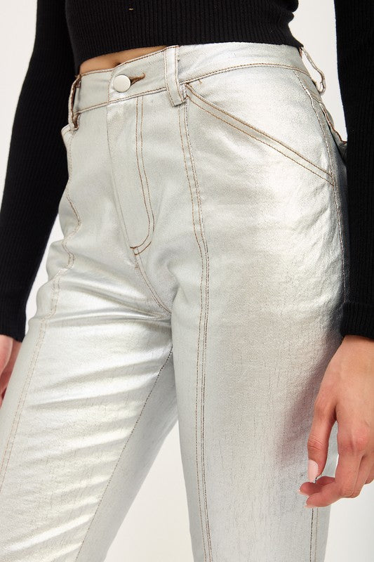 METALLIC FLARED PANTS | Daverri Fashions