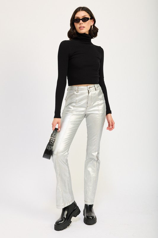 SILVER METALLIC FLARED PANTS | Daverri Fashions