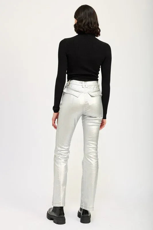 METALLIC FLARED PANTS - DAVERRI FASHIONS