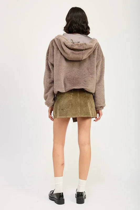 FUZZY HOODED JACKET - DAVERRI FASHIONS
