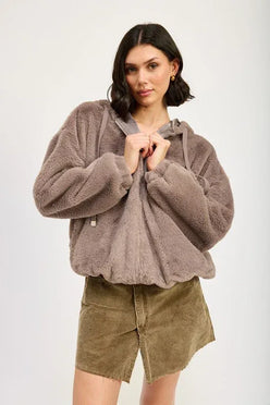 FUZZY HOODED JACKET - DAVERRI FASHIONS
