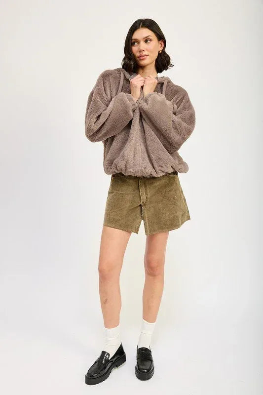 FUZZY HOODED JACKET - DAVERRI FASHIONS