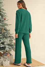 Crinkle Rib JOLLY Pattern Top and Pockets Pants Set | Loungewear Sets Daverri Fashions