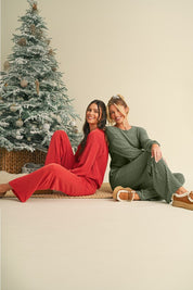 Crinkle Rib JOLLY Pattern Top and Pockets Pants Set | Loungewear Sets Daverri Fashions