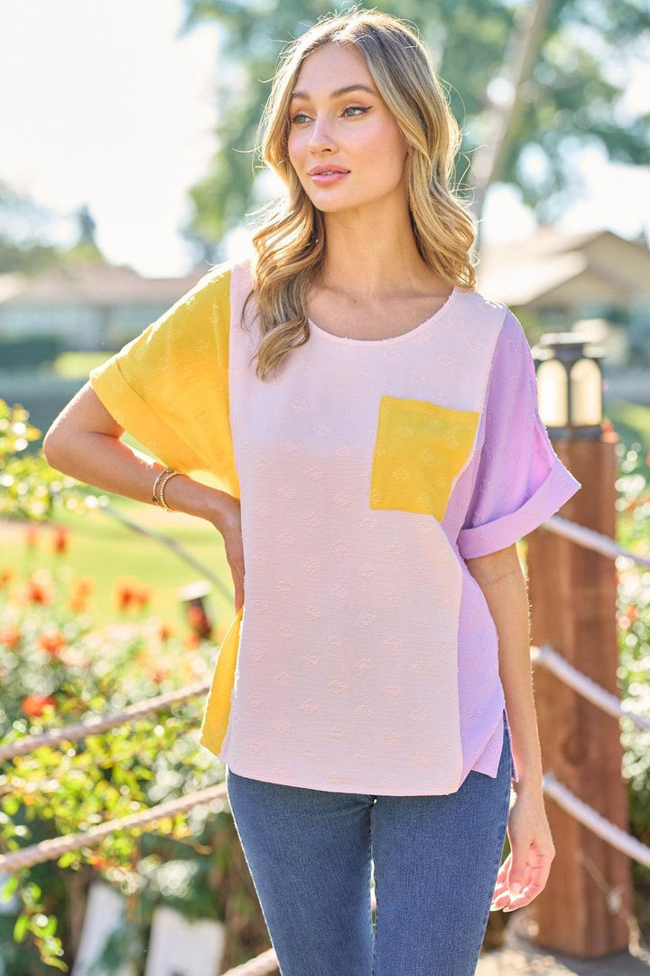 Hailey & Co Full Size Color Block Short Sleeve Top Shirts & Tops