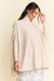 Davi & Dani High-Low Turtleneck Long Sleeve Knit Top Cream