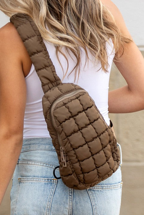 Quilted Crossbody Sling Bag Mocha OneSize Handbags