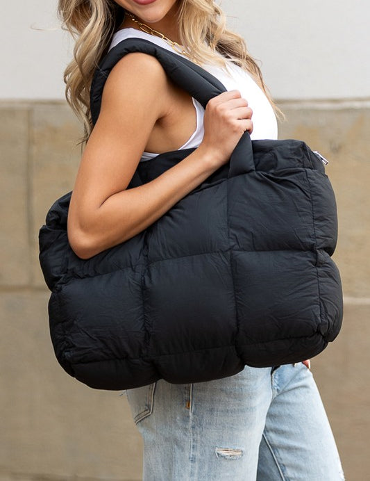 Black OneSize Daphne Puffer Tote | Daverri Fashions
