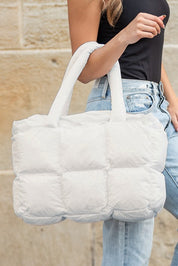 White OneSize Daphne Puffer Tote | Daverri Fashions