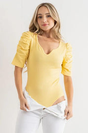 And The Why Shirring Puff Sleeve Bodysuit | Bodysuits Daverri Fashions