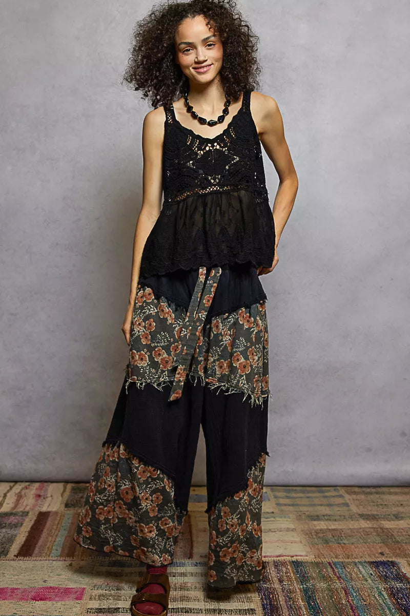 POL V-Neck Crochet Tank with Floral Embroidery Detail | Daverri Fashions