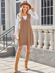 Lovelet Cable Knit V-Neck Mini Sweater Overall Dress | Mini Dresses Daverri Fashions