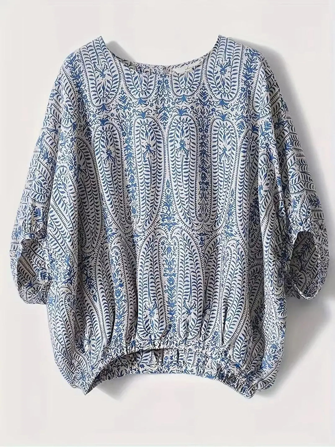 Bohemian Print Round Neck Loose Batwing Sleeve Blouse | Blouses Daverri Fashions
