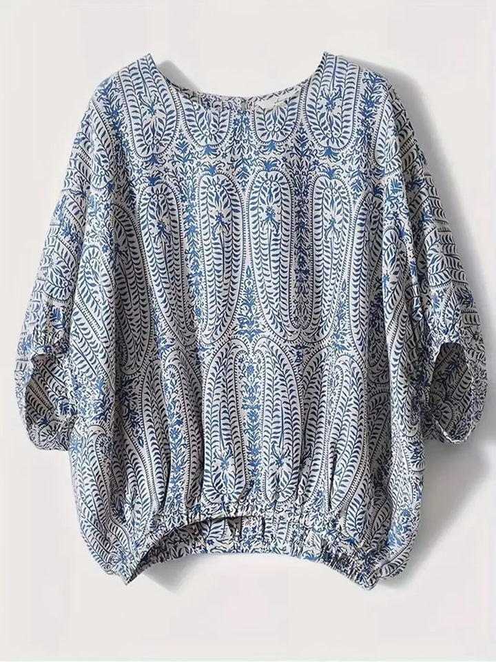 Bohemian Print Round Neck Loose Batwing Sleeve Blouse | Blouses Daverri Fashions