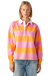 Yellow Stripe Color Block Polo Collar Sweatshirt | Sweatshirts Daverri Fashions
