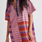 Striped Oversized Half Button Shirt Dress - DAVERRI FASHIONS