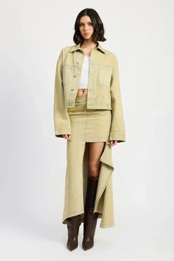 V-WAISTLINE DRAPED MAXI SKIRT WITH SLIT DETAIIL - DAVERRI FASHIONS