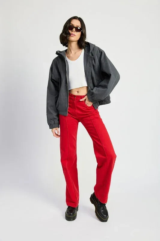 VINTAGE WASHED DENIM ZIP UP HOODIE - DAVERRI FASHIONS