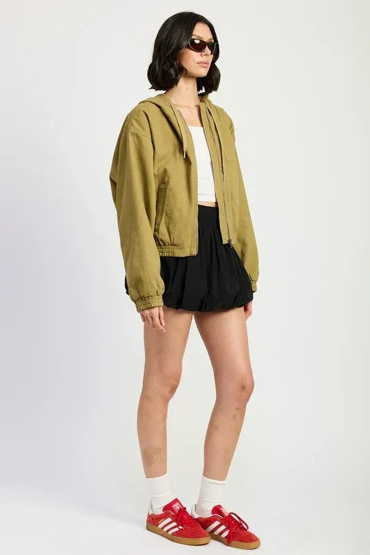 VINTAGE WASHED DENIM ZIP UP HOODIE - DAVERRI FASHIONS